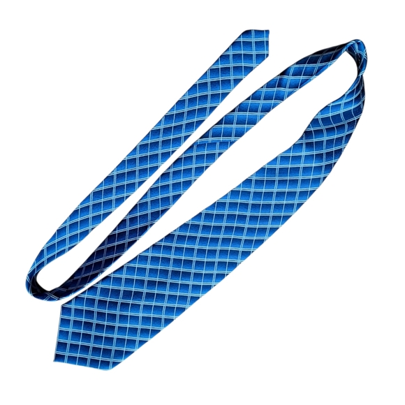 PIERRE CARDIN Multiple Blue Diaganol Striped Checkered 100% Silk Tie 59"‎ - Picture 8 of 9